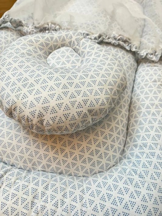 Baby Net Bed With Pillow | Blue triangle with Chicken