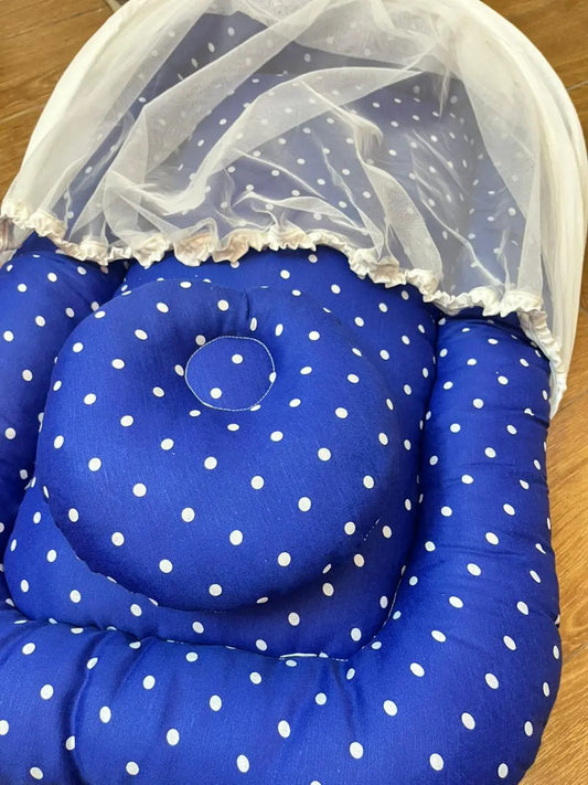 Baby Net Bed With Pillow | Blue dots