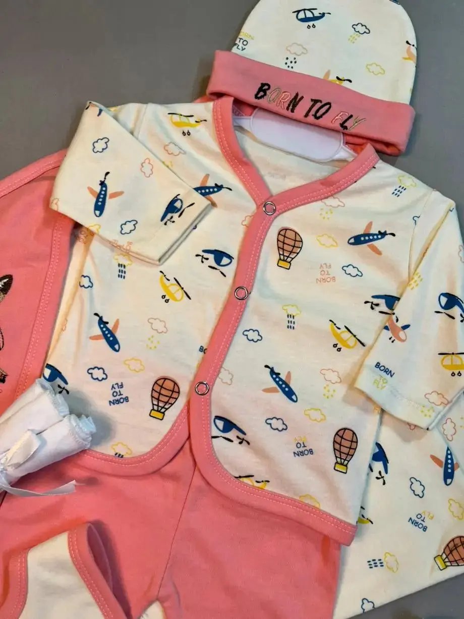 Born To Fly Baby Gift Set | 8-Piece Cotton Newborn Outfit & Essentials