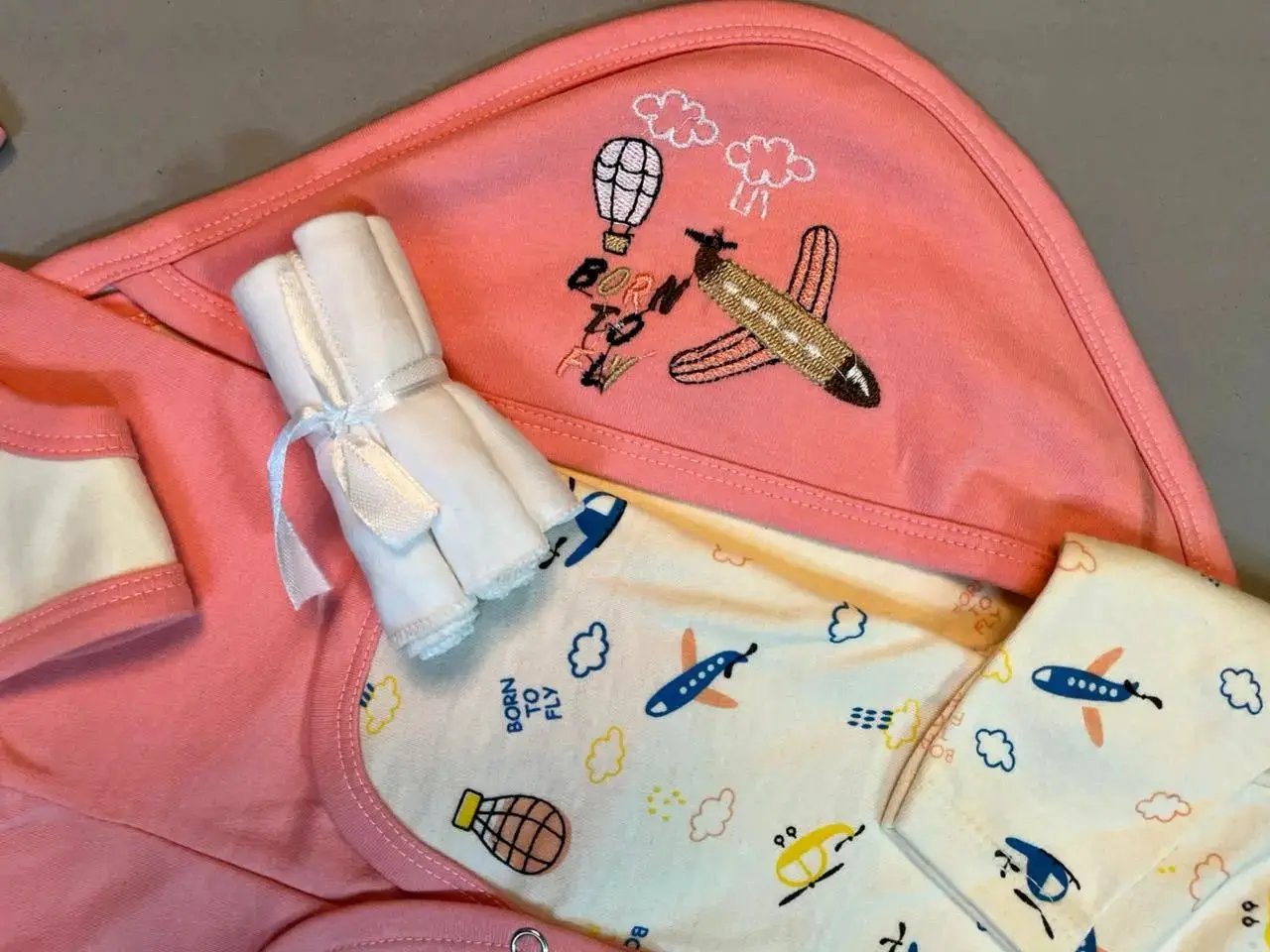 Born To Fly Baby Gift Set | 8-Piece Cotton Newborn Outfit & Essentials