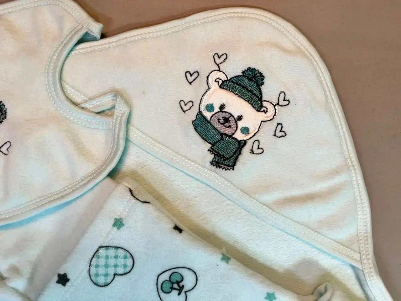 Newborn Baby Gift Set – Mint Green Bear Print | 7-Piece Cotton Outfit & Essentials