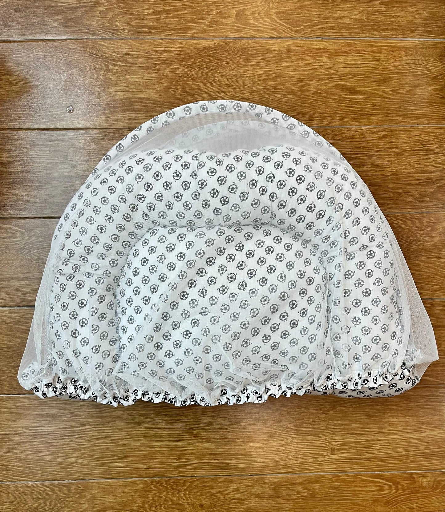 Baby Net Bed With Pillow| Black and white Football on White print
