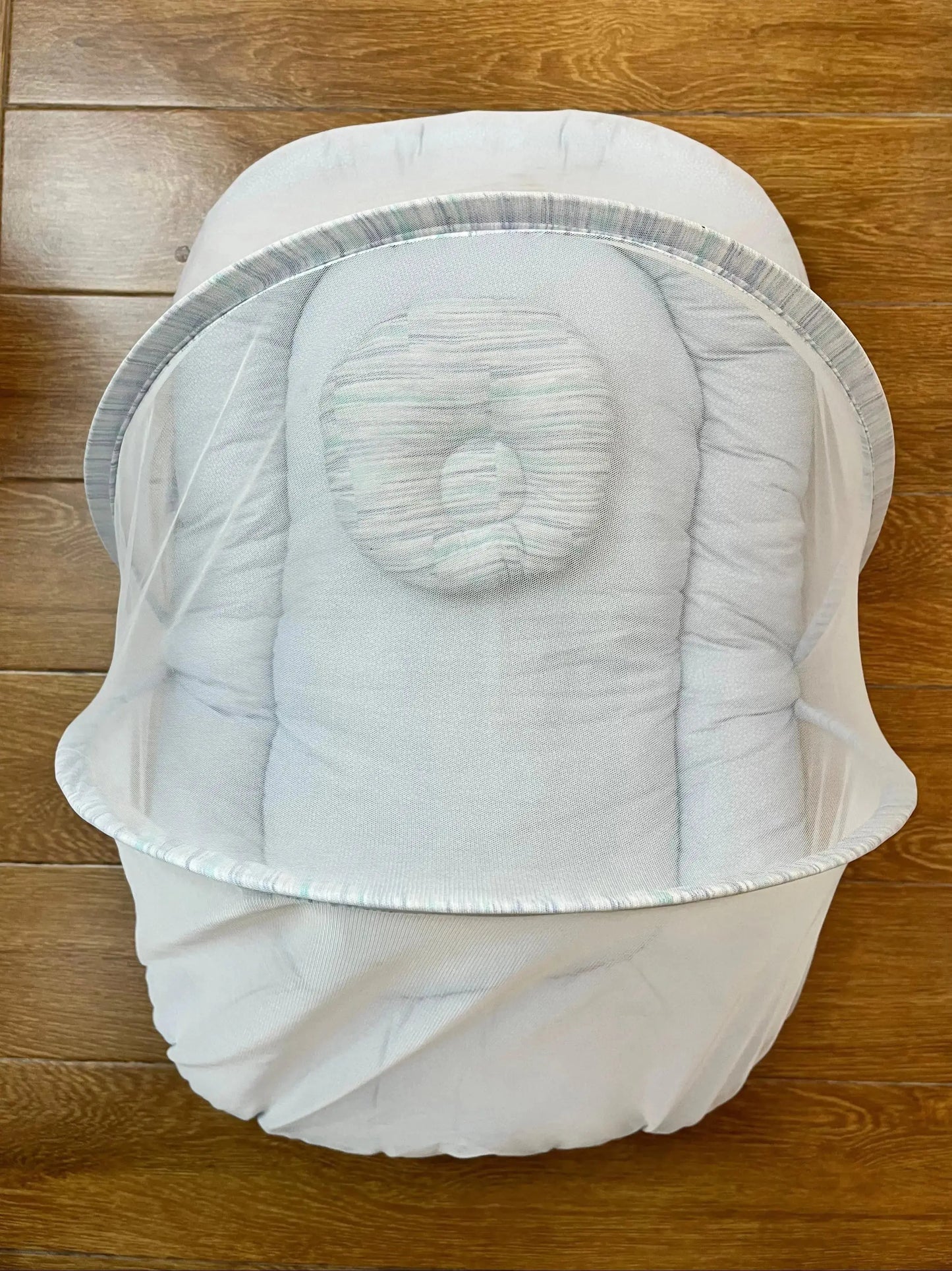 Baby Bed with Net with Pillow – (0–2 Year) | White dots and lines on Sky blue Little Flower