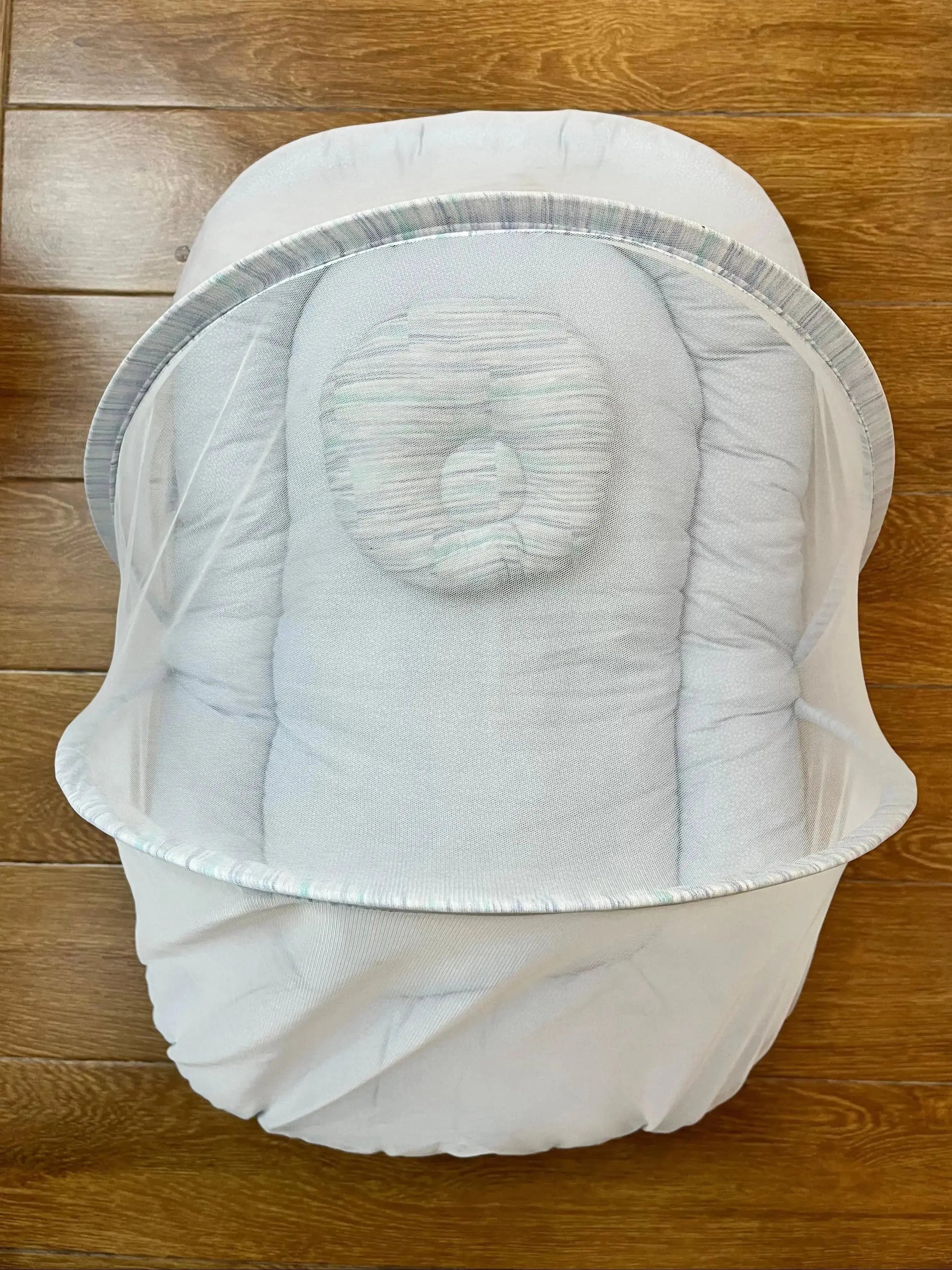 Baby Bed with Net with Pillow – (0–2 Year) | White dots and lines on Sky blue Little Flower