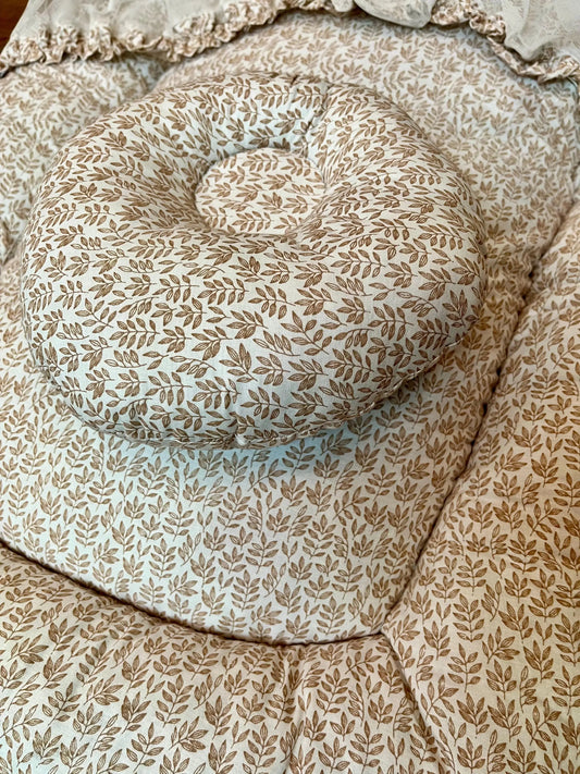 Baby Bed with Net with Pillow – (0–2 Year) | Brown leaves on white Little Flower