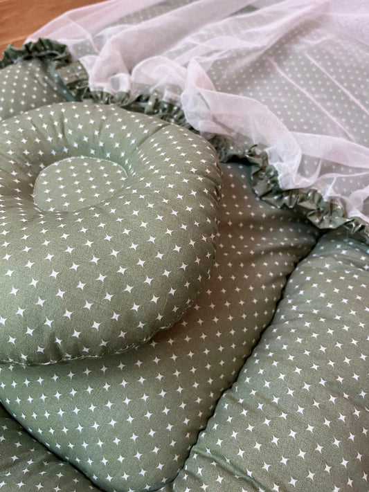 Baby Bed with Net with Pillow – (0–2 Year) | Star on Green Little Flower