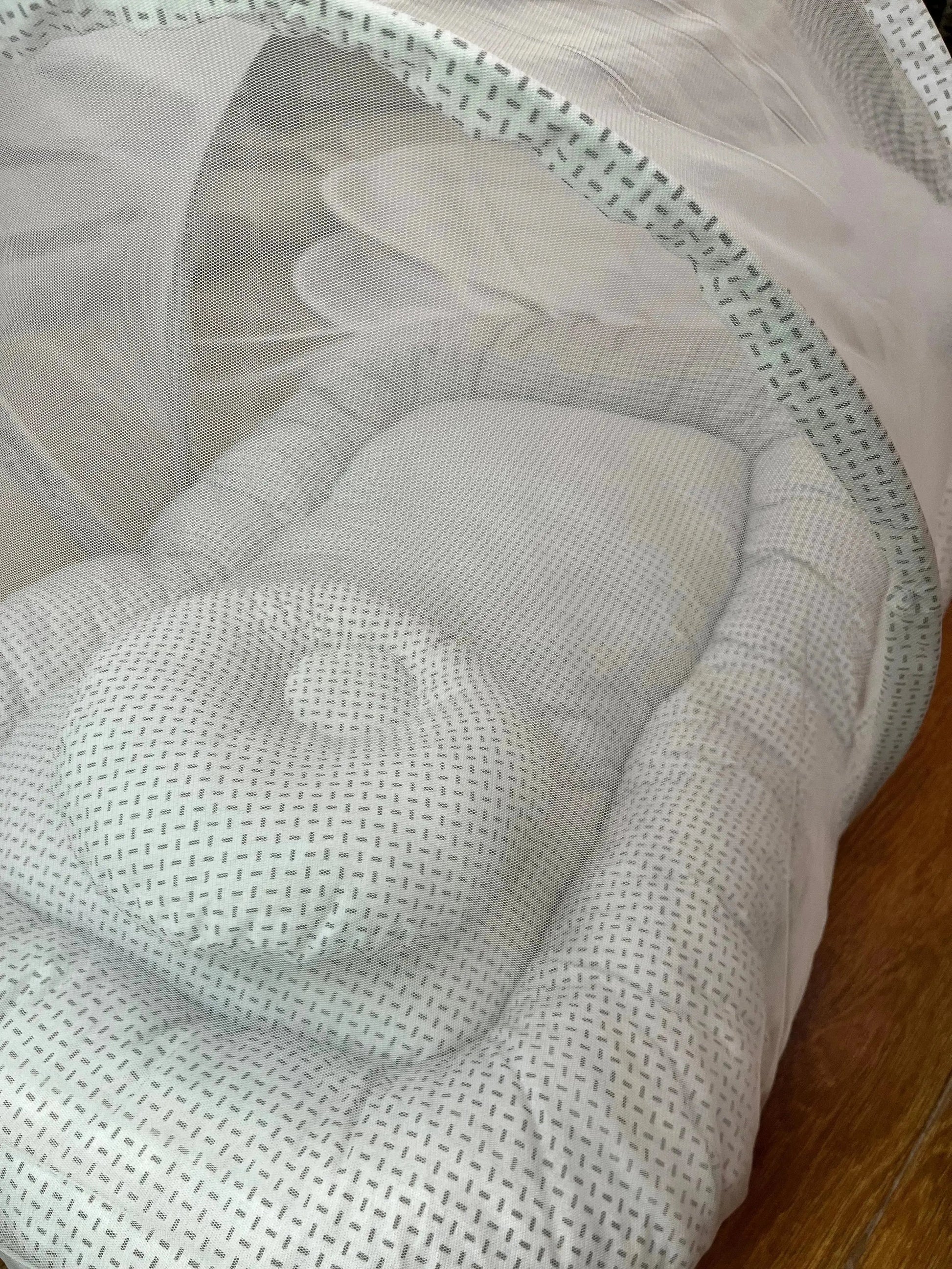 Baby Bed with Net with Pillow – (0–2 Year) | Black Small Line or White Little Flower