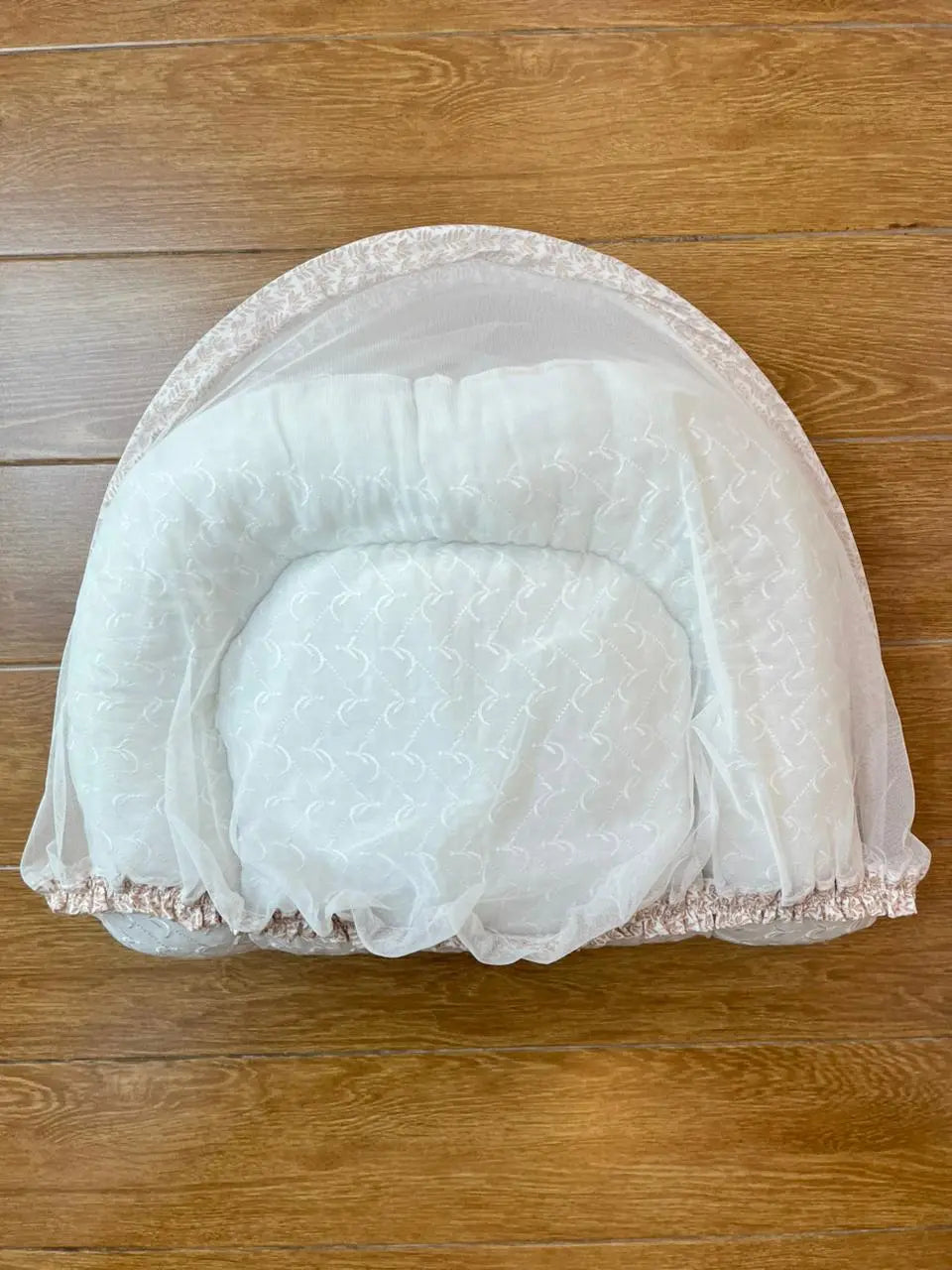 Baby Net Bed With Pillow | Brown leaves with white chicken