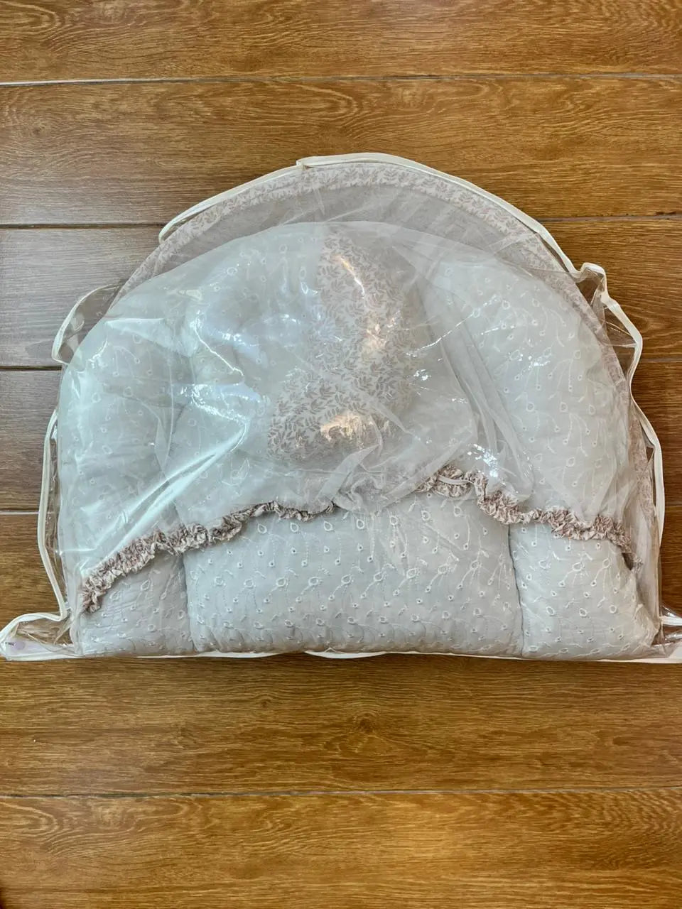 Baby Net Bed With Pillow | Brown leaves with white chicken