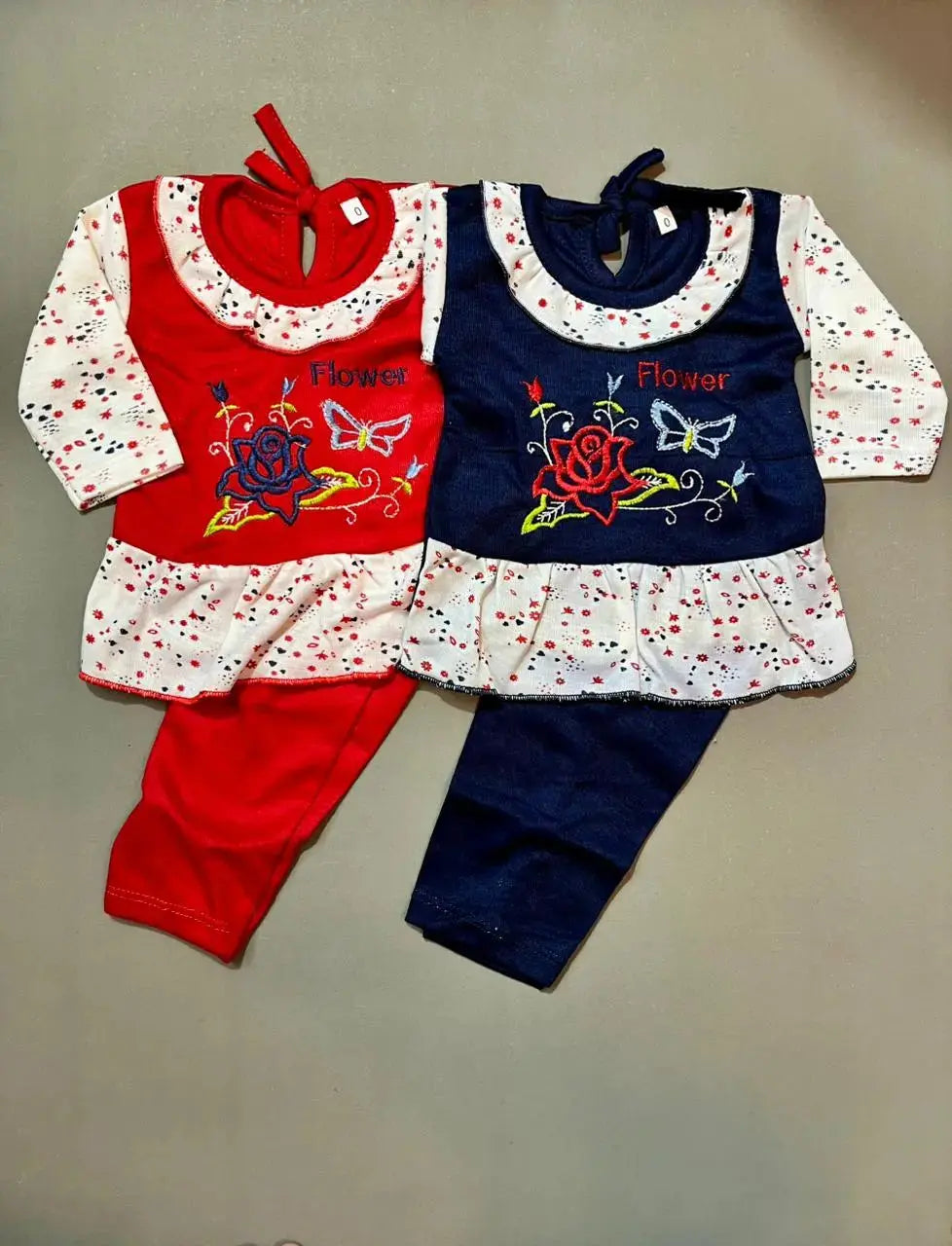 Baby Frock Suit Set Pack of 2 – Soft Cotton with Embroidery Frock with Trouser (0-6 Months)