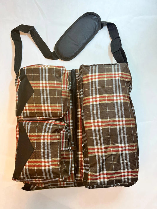 Portable Baby Carry Bed & Bag – Soft Star Print Inner, Brown Check Design | Foldable & Lightweight Bag (0–2 Years)