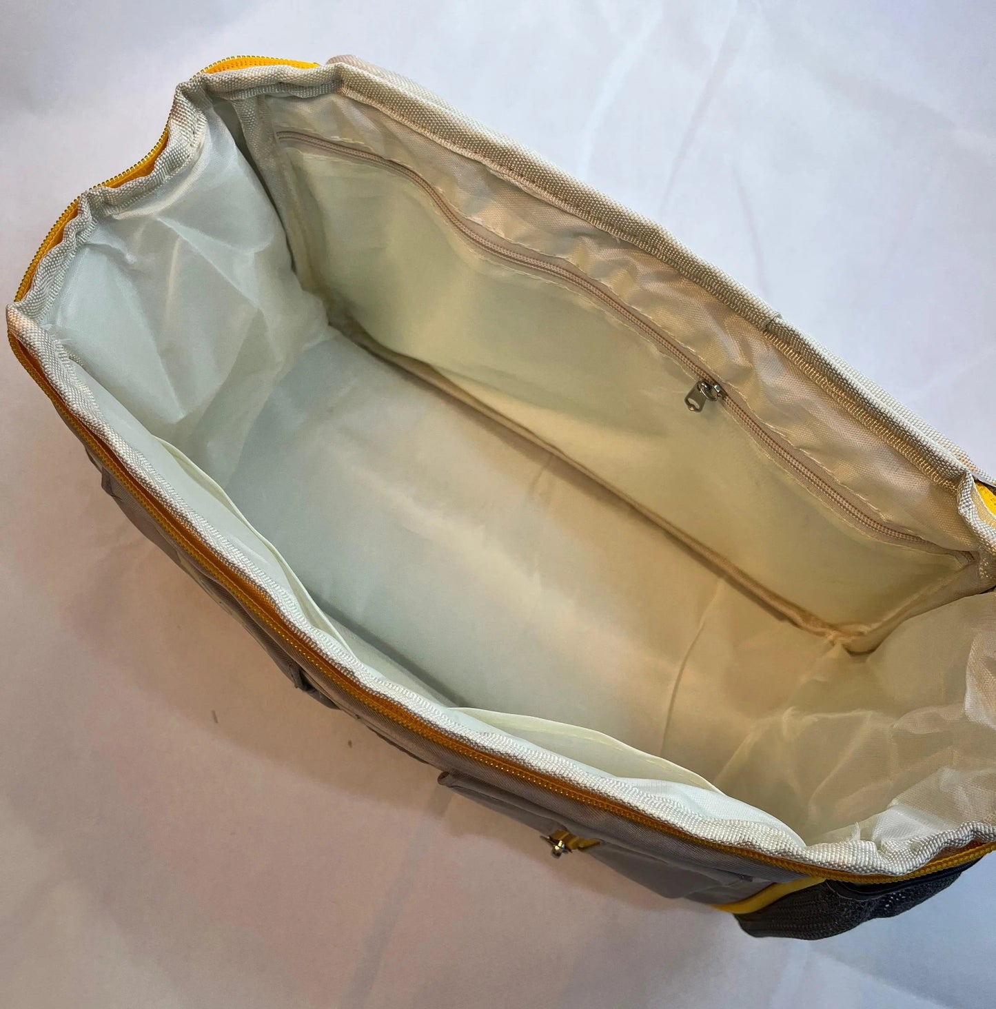 Multifunctional Baby Diaper Bag with USB Port – Waterproof, Spacious & Stylish Mommy Bag (Grey-Yellow)