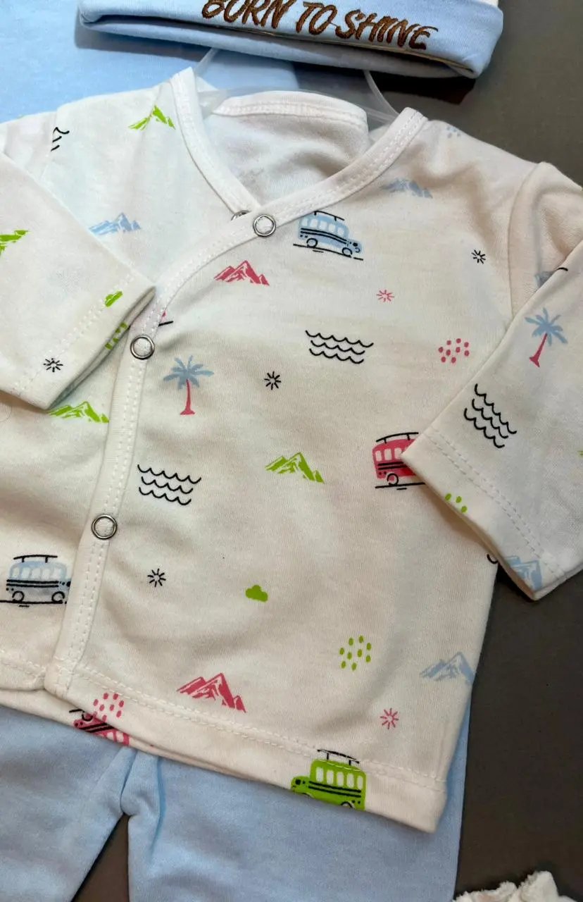 8-Piece Newborn Baby Gift Set – Soft Cotton with Hooded Towel & Bib | Born To Shine Theme (0–6 Months)