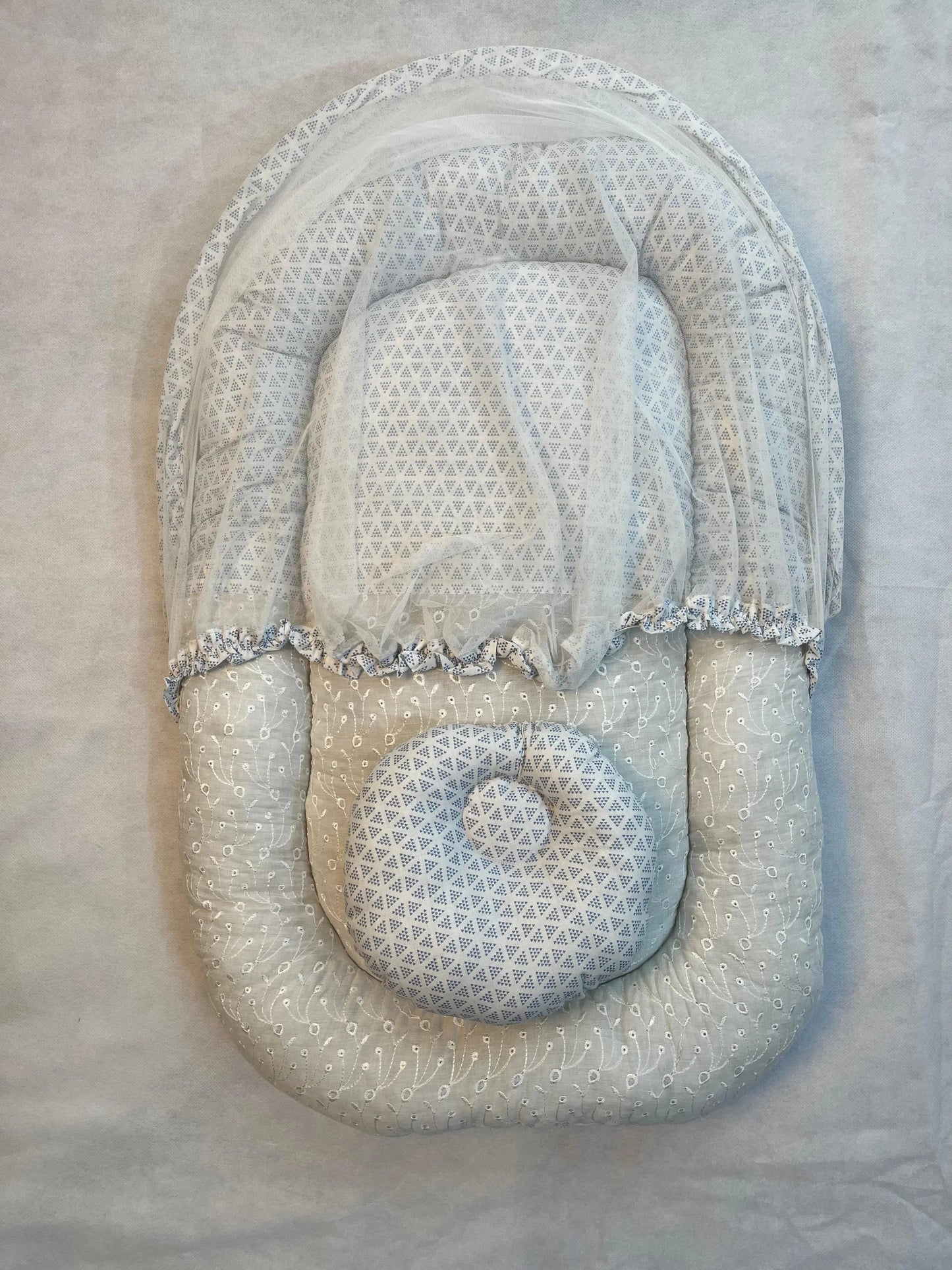 Baby Net Bed With Pillow | Blue triangle with Chicken