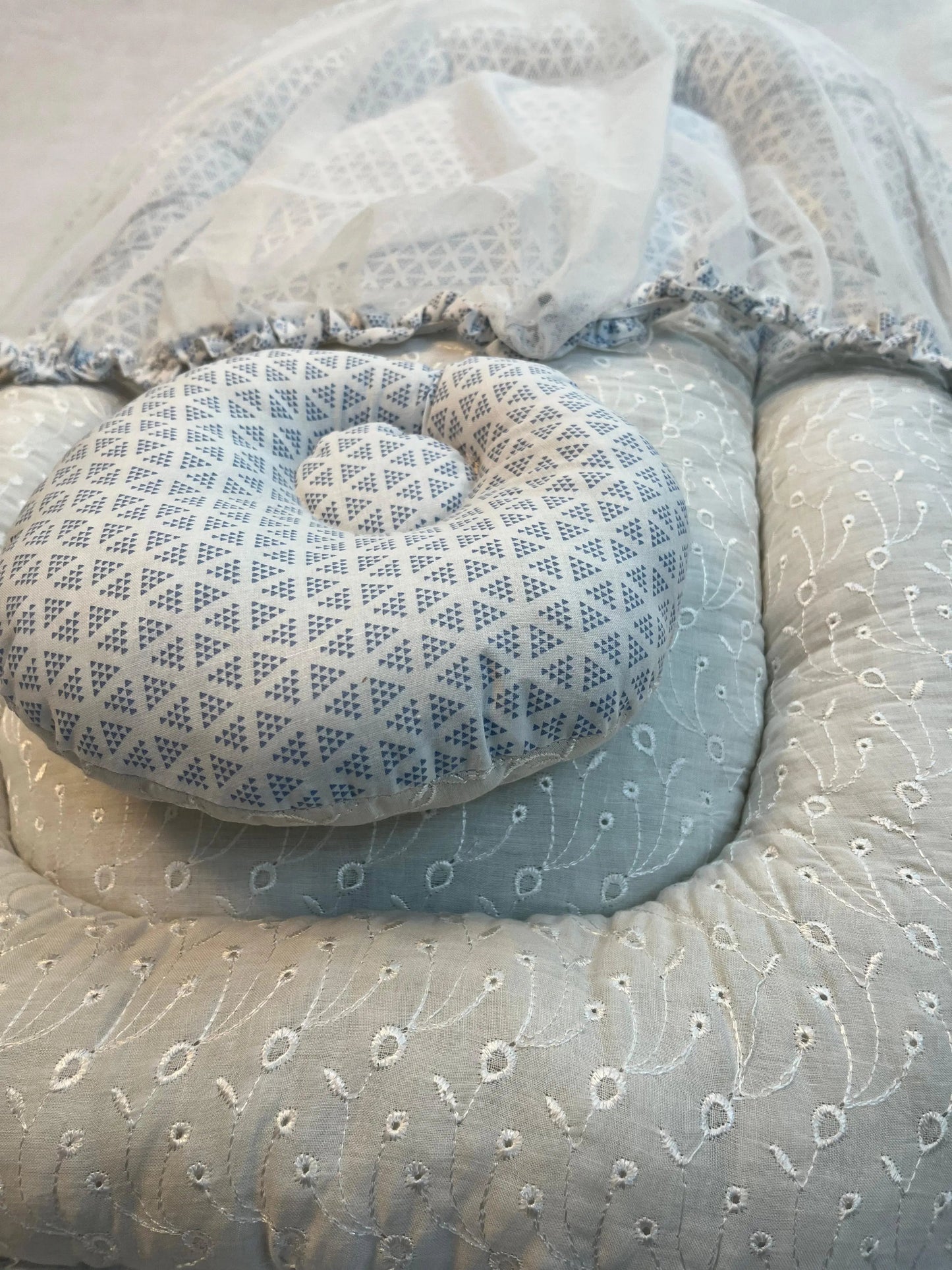Baby Net Bed With Pillow | Blue triangle with Chicken