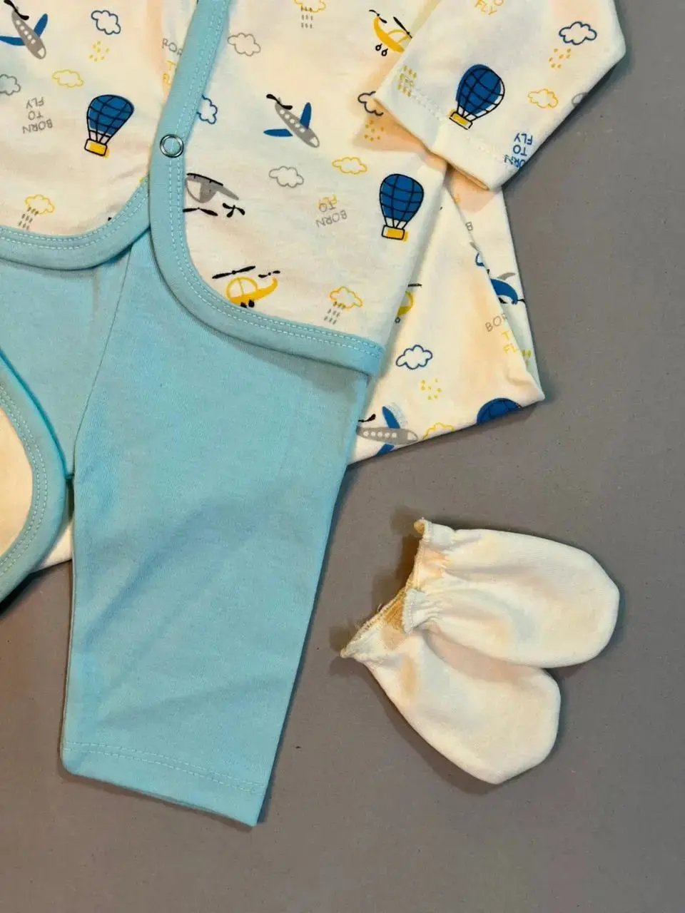 Born To Fly Baby Gift Set – Blue Airplane Theme | 8-Piece Cotton Outfit for Newborn Boys