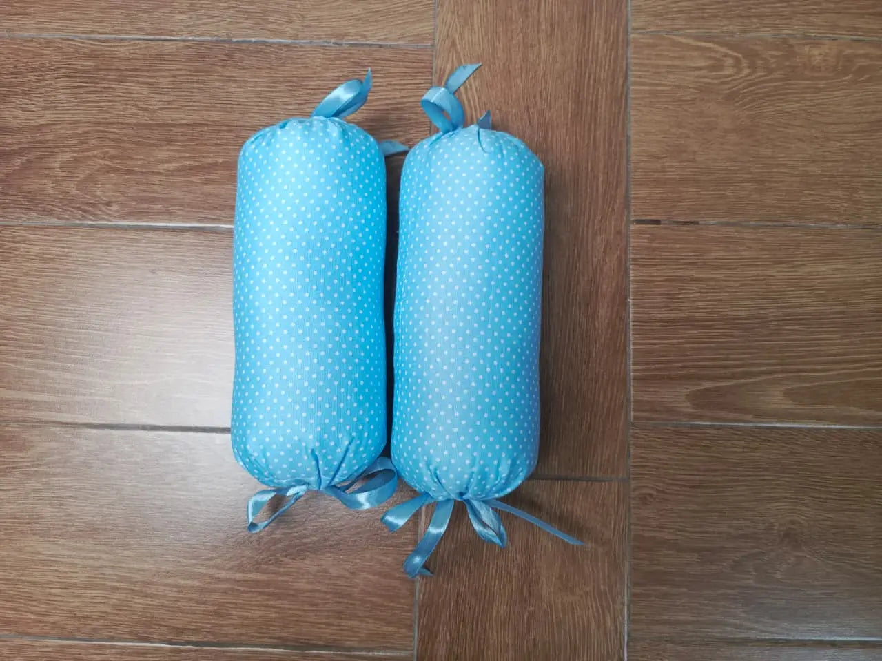 8Pc Baby Bedding Set on Soft Cotton Fabric with Light Blue and white dots (0–2 Years)