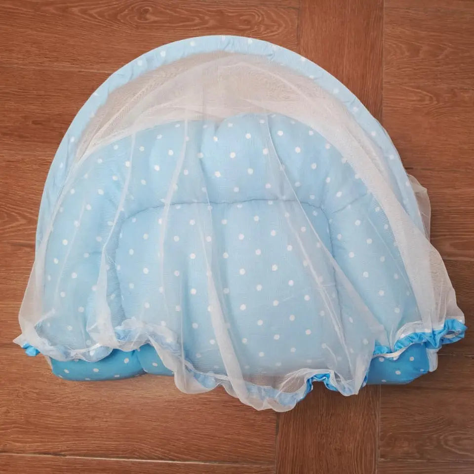 8Pc Baby Bedding Set on Soft Cotton Fabric with Light Blue and white dots (0–2 Years)