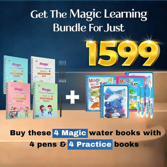 Magic  Learning Bundle |4 Magic Water Books with 4 Pens + 4 Magic Practice Books with 10 refills - Little Flower 