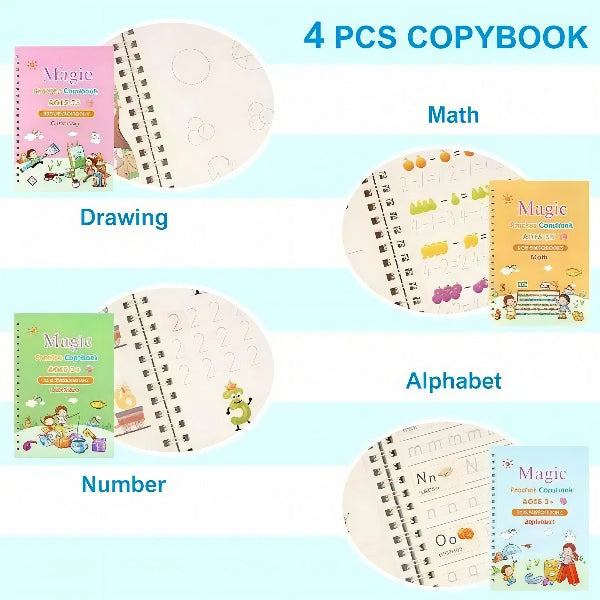 Little Flower Kids Magic Practice Book Set – 4-in-1 Reusable Workbook (Age 2+)