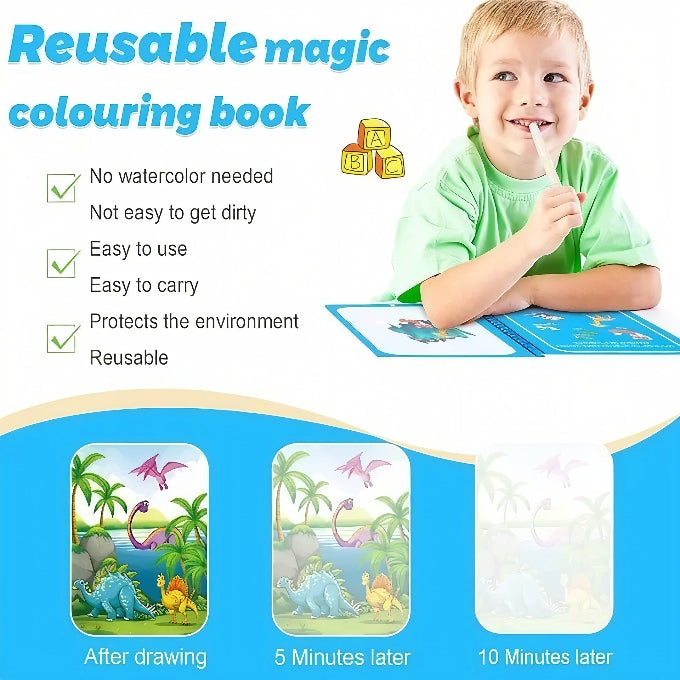Pack of 3 Magic Water Painting 3Book + 3Pen | Reusable Color Reveal Pages