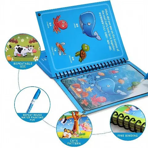 Magic Water Painting Value Pack — 4 Books + 4 Pens (Reusable Color Reveal) - Little Flower 