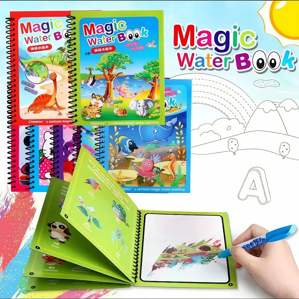 Pack of 3 Magic Water Painting 3Book + 3Pen | Reusable Color Reveal Pages